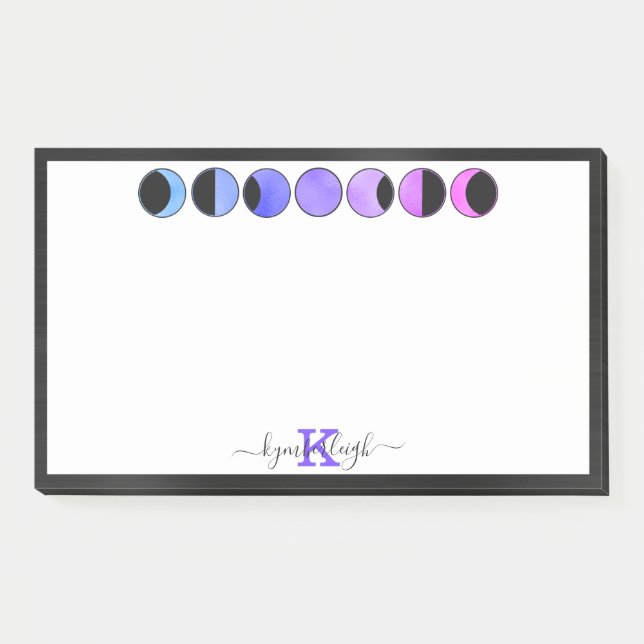 Glam Moon Phases Monogram Name Large Rectangular Post-it Notes (Front)