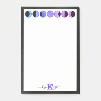 Glam Moon Phases Monogram Name Medium Rectangular Post-it Notes
