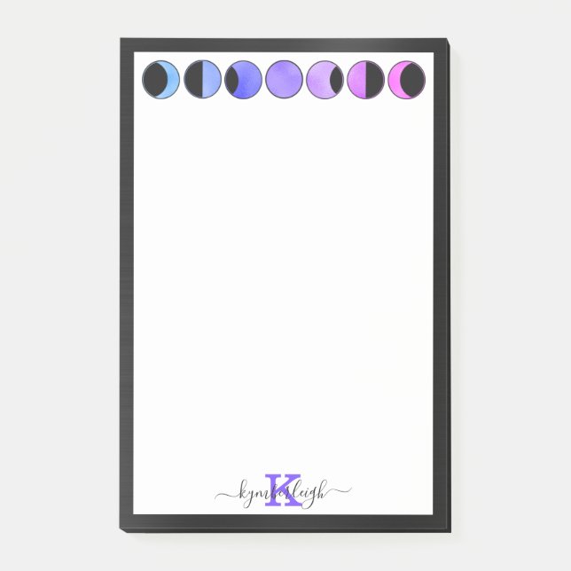 Glam Moon Phases Monogram Name Medium Rectangular Post-it Notes (Front)
