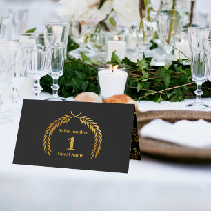 Glam Mystical Black Gold Clouds Moon Wedding Place Card