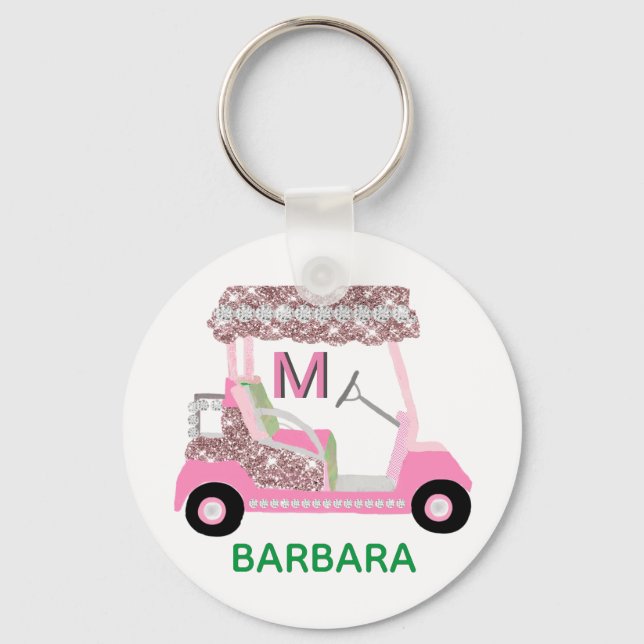 Glam Name Monogram Rose Gold Golf Cart  Keychain (Front)
