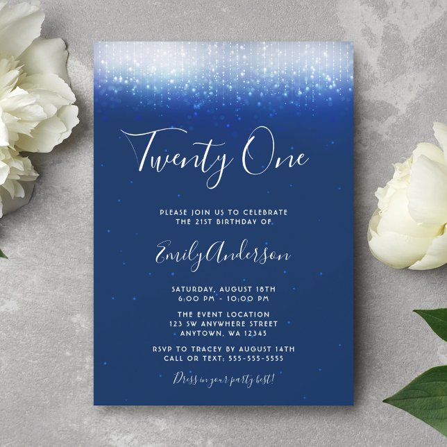 Glam Navy Blue 21st Birthday Invitation (Creator Uploaded)