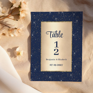 Glam navy blue gold glitter confetti Table Numbers