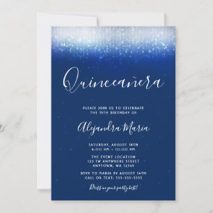 Glam Navy Blue Quinceanera Invitations