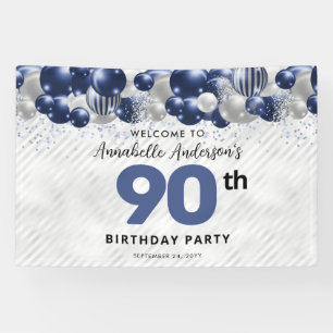 Glam Navy Blue Silver Balloon Glitter Welcome Banner