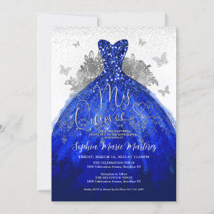 Glam Navy Blue Silver Dress Mis Quince Quinceañera Invitation