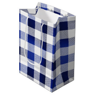 Glam Navy Blue White Buffalo Plaid Medium Gift Bag