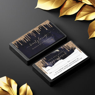 Glam Navy & Gold Glitter Drips Elegant Beauty Appointment Card