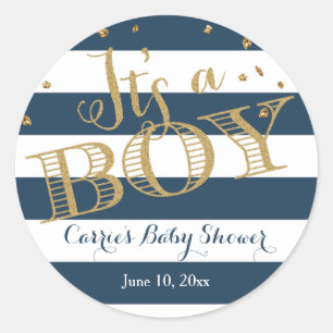 Glam Navy Rugby Stripe Boy Baby Shower Sticker