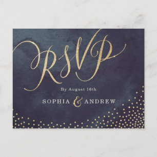 Glam night faux gold glitter calligraphy RSVP Invitation Postcard