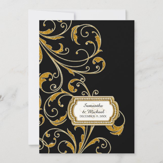 Glam Old Hollywood Regency Black Tie Event Style Invitation (Front)