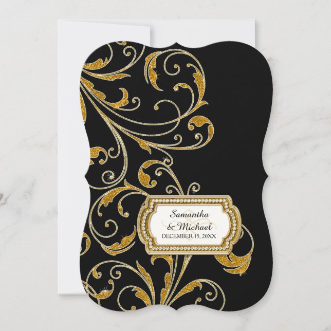 Glam Old Hollywood Regency Black Tie Event Style Invitation (Front)