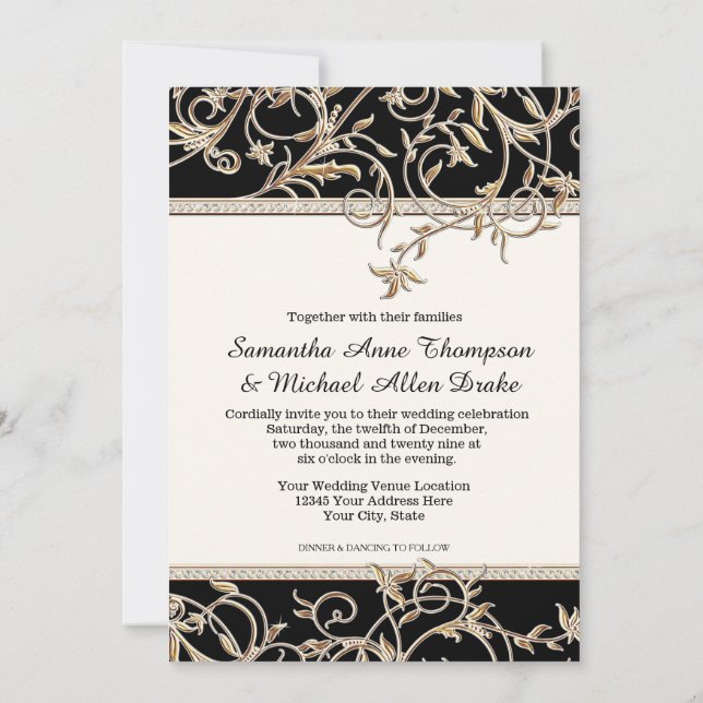 Glam Old Hollywood Regency Black Tie Formal Event Invitation (Back)