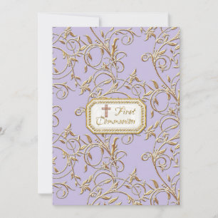 Glam Old Hollywood Regency Cross First Communion Invitation