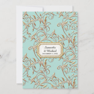 Glam Old Hollywood Regency Gold Foliage Aqua Invitation