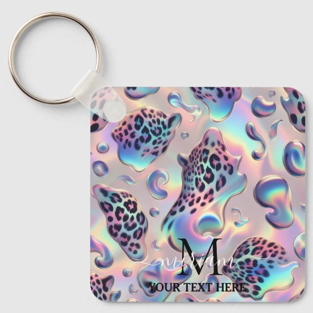 Glam Opal Leopard Print Girly Keychain (Front)