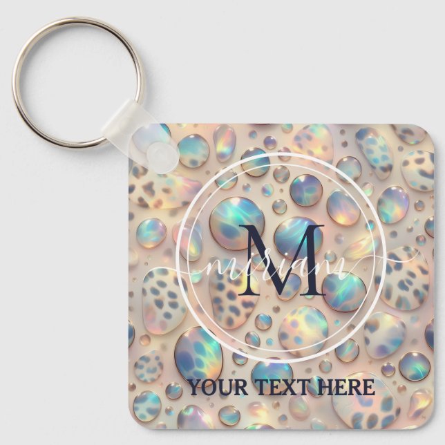 Glam Opal Leopard Print Girly Keychain (Front)