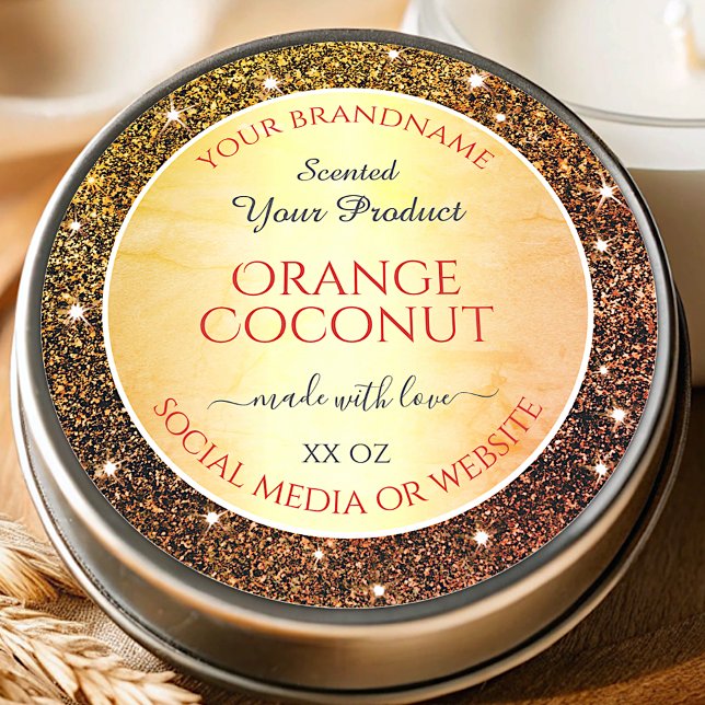 Glam Orange Faux Glitter Sparkle Product Labels (Creator Uploaded)