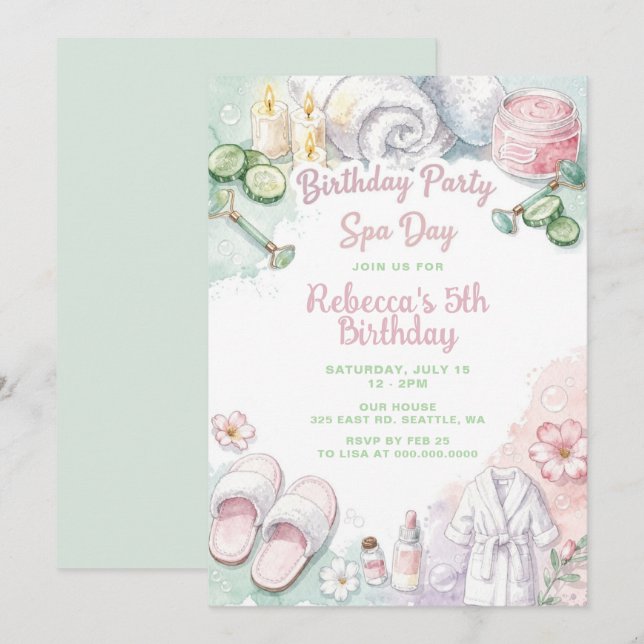 Glam Pamper Spa Birthday Party Invitation (Front/Back)