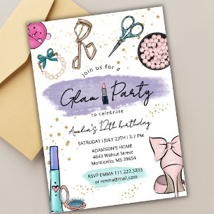 Glam Party Makeup Beauty Spa Teen Girls Birthday Invitation