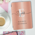 Glam Peach Fuzz Brushed Metal White Monogram Name iPad Mini Cover<br><div class="desc">Elevate your tech style with our Glam Peach Fuzz Brushed Metal White Monogram Name iPad Air Cover! This stunning cover features a peach fuzz brushed metal background adorned with a bold white monogram and elegant black script name. Below the monogram, you can personalise your full name in simple black typography....</div>