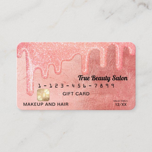 Glam Peach Pink Thick Glitter Drips Gift Credit Business Card (Front)