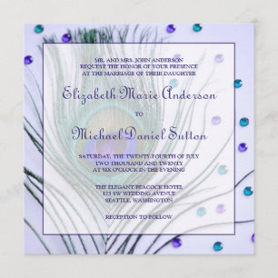 Glam Peacock Feather Purple Wedding Invitation