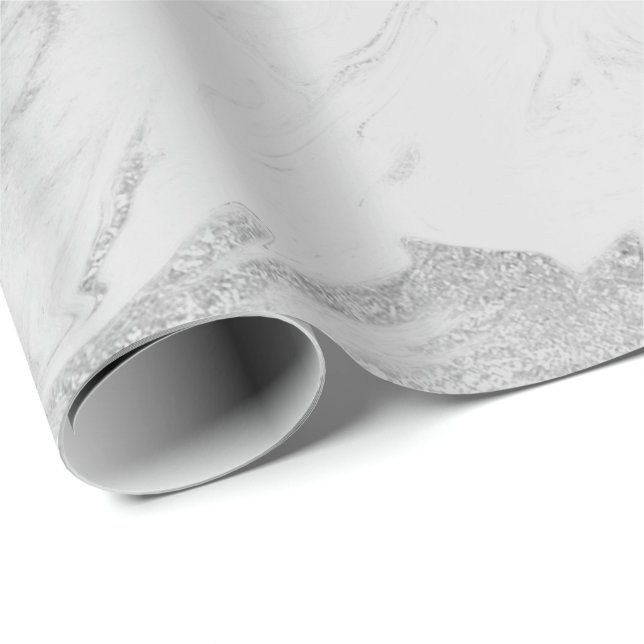 Glam Pearly Grey  Silver White Marble Glam Wrapping Paper (Roll Corner)