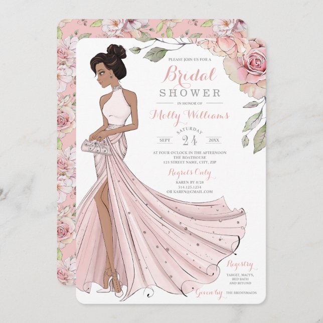 Glam Personalised Bride Bridal Shower Invitation (Front/Back)
