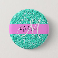 Glam Pink and Aqua Glitter Sparkles Monogram Name