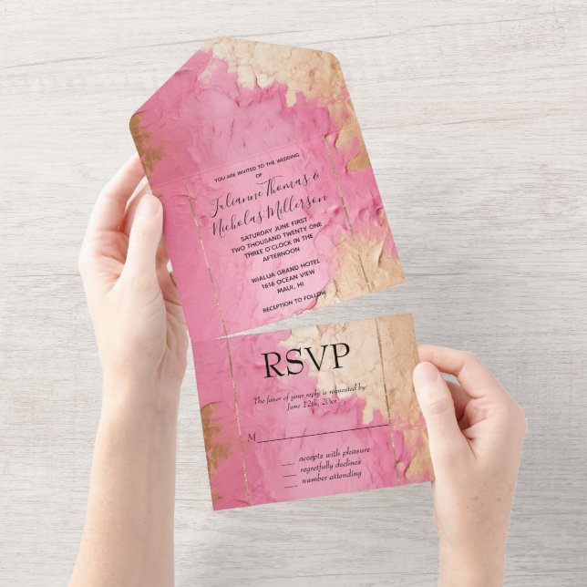 Glam Pink and Gold All In One Invitation (Tearaway)