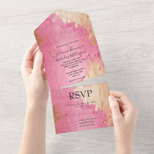 Glam Pink and Gold All In One Invitation