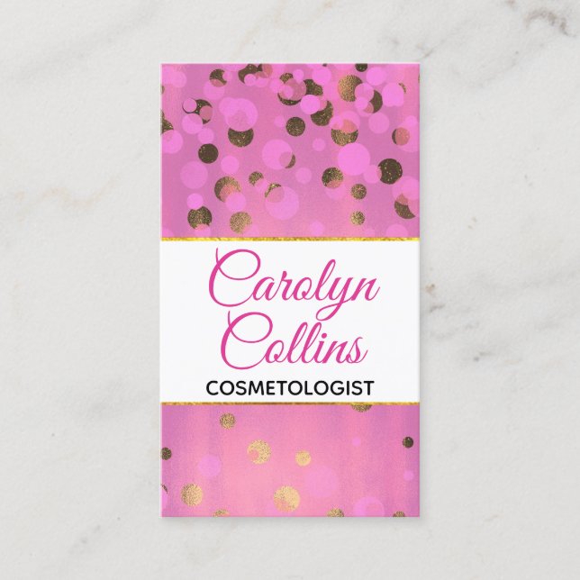 Glam Pink and Gold Confetti Business Card (Front)