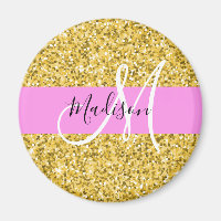 Glam Pink and Gold Glitter Sparkles Monogram Name