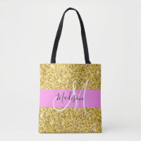 Glam Pink and Gold Glitter Sparkles Monogram Name