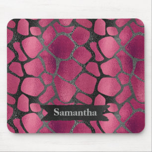 Glam pink black animal print glitter personalised mouse pad