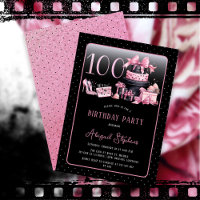 Glam Pink Black Fashion 100th Birthday Party