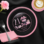 Glam Pink Black Fashion 21st Birthday Party Paper Plate<br><div class="desc">Glamourous French couture-inspired,  pink and black "21" 21st birthday design featuring a hat box cake,  pink stilettos and a makeup bag among various unopened birthday presents and luscious cupcakes.  Perfect for celebrating birthday occasions.  Age is created in an uneditable faux pink glitter font.</div>