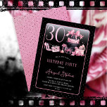 Glam Pink Black Fashion 30th Birthday Party Invitation<br><div class="desc">Glamourous French couture-inspired,  pink and black "30" 30th birthday design featuring a hat box cake,  pink stilettos and a makeup bag among various unopened birthday presents and luscious cupcakes.  Perfect for celebrating birthday occasions.  Age is created in an uneditable faux pink glitter font.</div>