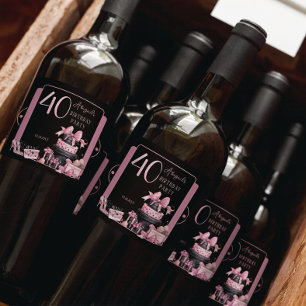 Glam Pink Black Fashion 40th Birthday Party Sparkling Wine Label