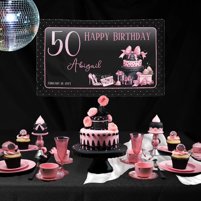 Glam Pink Black Fashion 50th Birthday Party Banner (Glam Pink and Black French Couture Fashion 50th Birthday Party Banner)