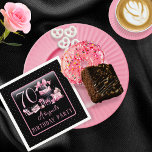 Glam Pink Black Fashion 70th Birthday Party Napkin<br><div class="desc">Glamourous French couture-inspired,  pink and black "70" 70th birthday design featuring a hat box cake,  pink stilettos and a makeup bag among various unopened birthday presents and luscious cupcakes.  Perfect for celebrating birthday occasions.  Age is created in an uneditable faux pink glitter font.</div>