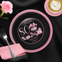 Glam Pink Black Fashion 80th Birthday Party