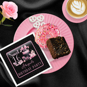Glam Pink Black Fashion Sweet 16 Birthday Party Napkin