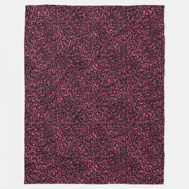 Glam Pink Black Leopard Print Fleece Blanket (Front)