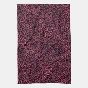 Glam Pink Black Leopard Print Tea Towel