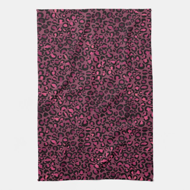 Glam Pink Black Leopard Print Tea Towel (Vertical)