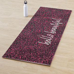 Glam Pink Black Leopard Print Yoga Mat
