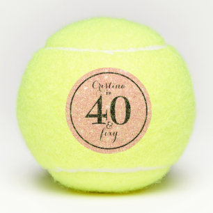 Glam Pink & Black Personalised 40 & Foxy Tennis Balls