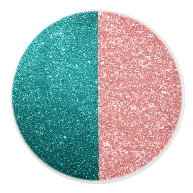 Glam Pink Blue Glitter Sparkle  Ceramic Knob (Front)